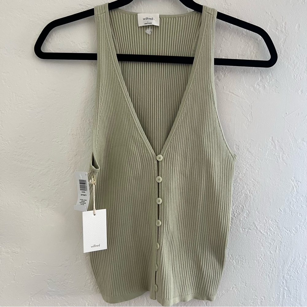 NWT Wilfred Pastel Sage Green Ribbed Tank Top Large